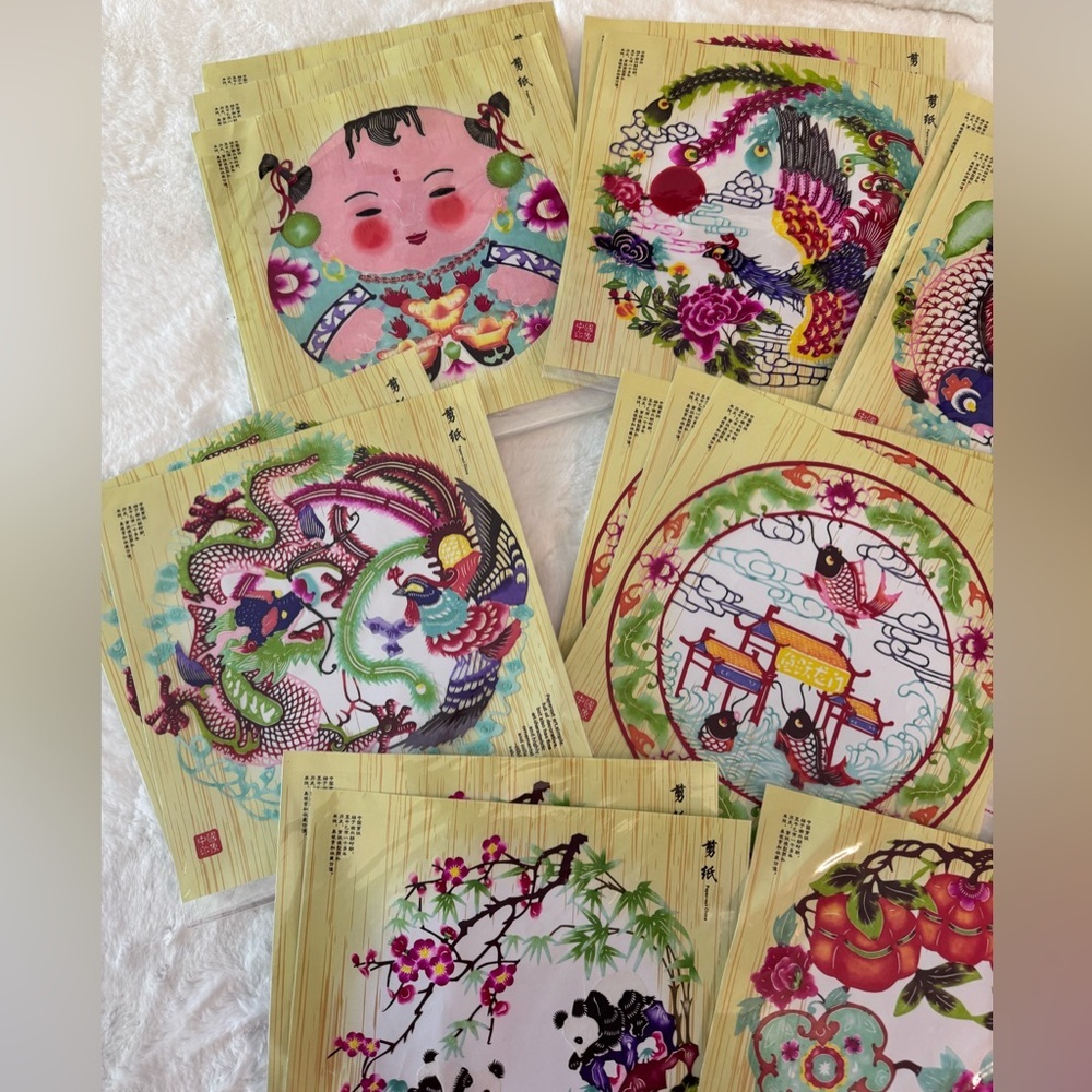 Chinese Paper Cuts Traditional Folk Art Decor, 18 Vibrant Pieces- sizes 8”-9” - Picture 2 of 13